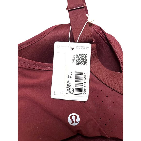 Lululemon Run Times High Support Bra D-DD Cups Red Merlot Adjustable Straps Brea - Picture 7 of 8